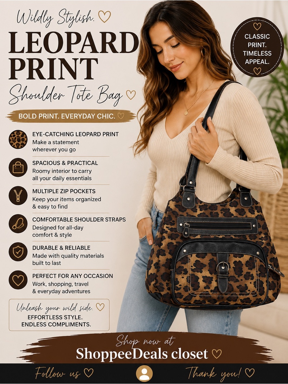 Leopard Print Shoulder Tote Bag | Animal Print Handbag